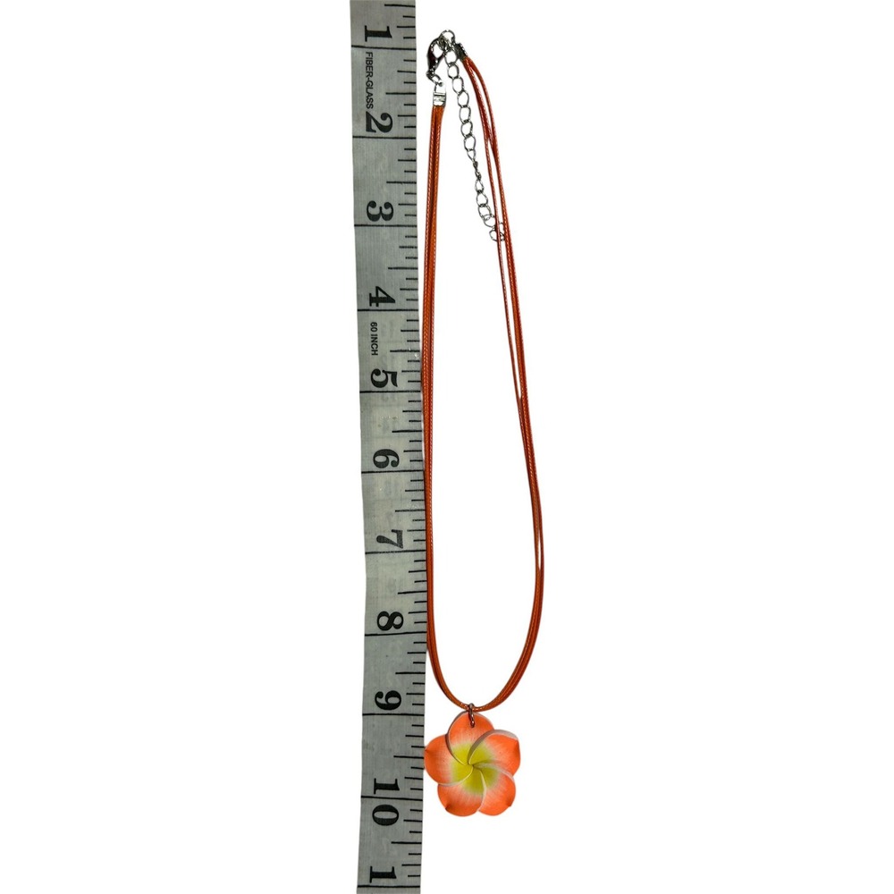 Orange Plumeria Flower Pendant Necklace Tropical Frangipani Multi‎ Strand Cord - Picture 2 of 3